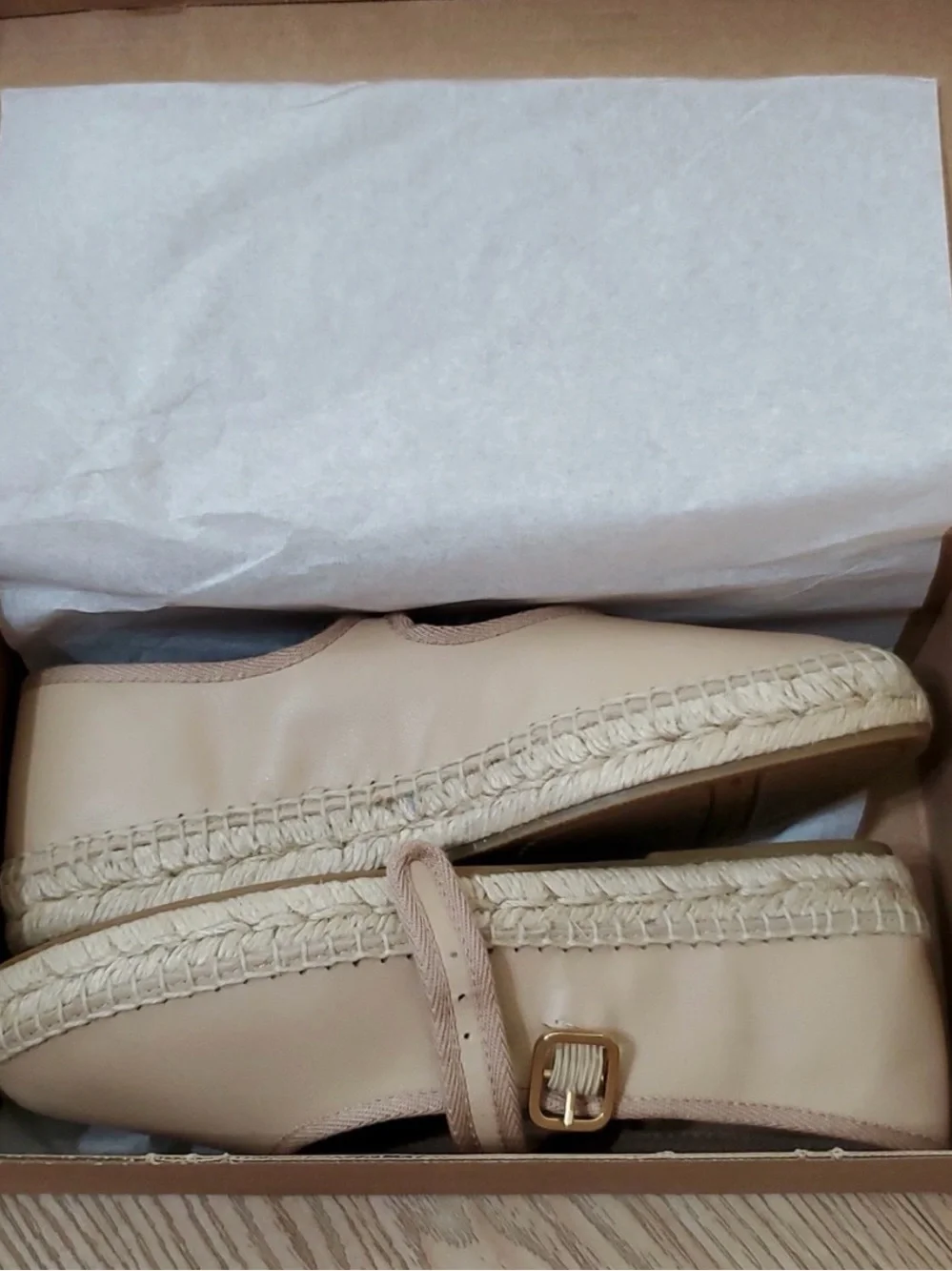 Women's Jutelia leather nude  Beige Mary Jane Espadrille Flats